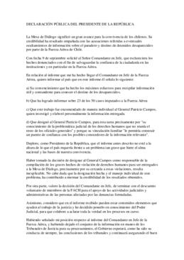Declaración Pública del Presidente de la República sobre Fuerza Aérea