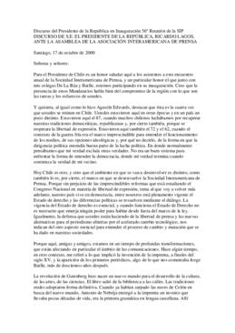 Discurso del Presidente de la República en Inauguración 56º Reunión de la SIP