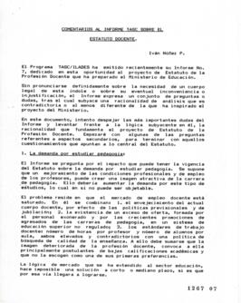 Minuta con Comentarios al Informe de Trabajo de Asesoría Económica al Congreso Nacional relativo ...