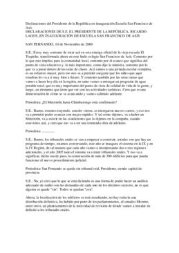 Declaraciones de S.E. el Presidente de la República, Ricardo Lagos, en inauguración Escuela San F...