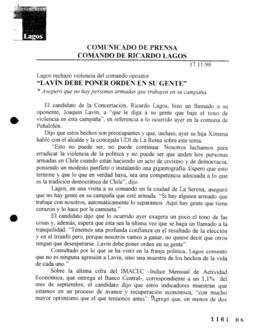 Lavín debe poner orden a su gente. Lagos rechazó violencia del comando opositor