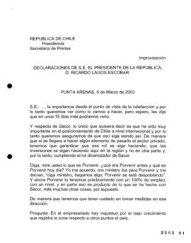 Declaraciones de S.E. el Presidente de la República, d. Ricardo Lagos Escobar