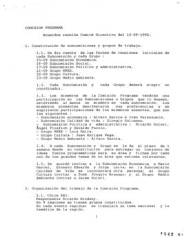 Comisión Programa. Acuerdos Reunión Comité Directivo del 15-09-1992