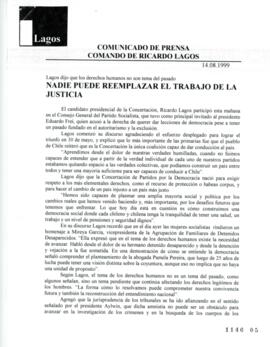 Nadie puede reemplazar el trabajo de la justicia. Lagos dijo que los derchos humanos no son tema ...