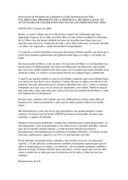 Intervención de Presidente de la República en Día Internacional del Niño
