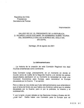 Saludo de S.E. el Presidente de la República, D. Ricardo Lagos Escobar, en Seminario sobre Teoría...