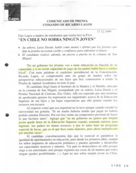 En Chile no sobra ningún joven. Dijo Lagos a madres de estudiantes que rinden hoy la PAA