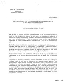 Declaraciones de S.E. el Presidente de la República, Riacrdo Lagos Escobar