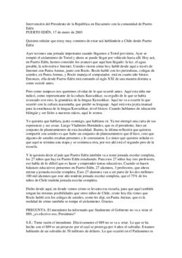 Intervención del Presidente de la República en Encuentro con la comunidad de Puerto Edén
