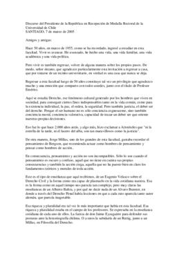 Discurso del Presidente de la República en Recepción de Medalla Rectoral de la Universidad de Chile