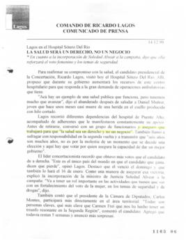 La salud será un derecho, no un negocio. Lagos en el Hospital Sotero del Río