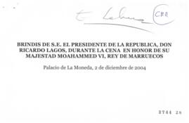 Notas para Discurso en Cena en Honor de Su Majestad Mohammed VI Rey de Marruecos