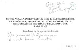 Notas para Intervención del Presidente de la República en Inauguración del Tramo Transandino del ...