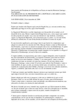 Intervención del Presidente de la República en Puesta en marcha Metrotren Santiago - San Fernando