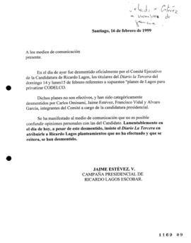 Comunicado de Prensa relativo a Desmentido de Información de Diario La Tercera