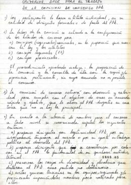 Minuta relativa a Criterios Base para el Trabajo de la Comisión de Consenso del Partido Por la De...