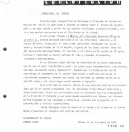 Comunicado de Prensa relativo a Inauguración del Programa de Encuentros Regionales Chile 21 en Ra...