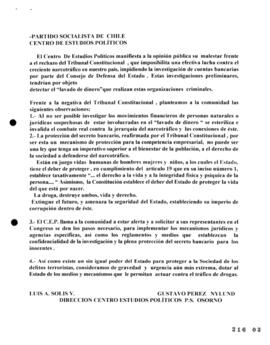 Declaración Pública de Centro de Estudios Políticos de Partido Socialista de Osorno relativa a In...