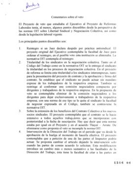 Comentarios sobre el veto. Minuta de Fernando Echeverría relativa a Proyecto de Veto Presidencial...