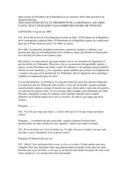 Declaraciones de S.E. el Presidente de la República, Ricardo Lagos, tras conocerse fallo sobre de...
