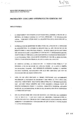 Notas para Discurso relativo a Premiación Concurso Anteproyecto Edificio Instituto de Normalizaci...