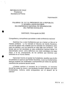 Palabras de S.E. el Presidente de la República, D. Ricardo Lagos Escobar, en Conferencia Nacional...