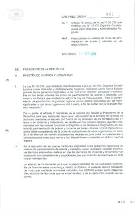 Instructivo Presidencial Nº 004 relativo a Obras de Pavimentación de Aceras y Calzadas en Áreas U...