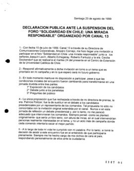 Declaración Pública de Ricardo Lagos por Suspensión de Foro Político Televisivo Organizado por Ca...