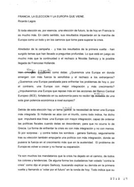 Francia, la elección y la europa que viene. Columna de opinión