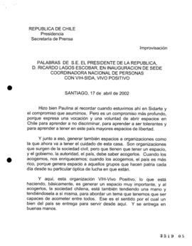 Palabras de S.E. el Presidente de la República, D. Ricardo Lagos Escobar, en Inauguración de Sede...