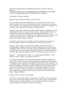 Declaraciones de S.E. el Presidente de la República, Ricardo Lagos, al programa de TVN Buenos Día...