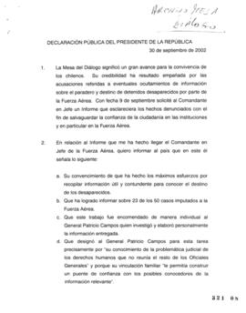 Declaracion Publica del Presidente sobre Mesa de Dialogo