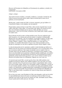 Discurso del Presidente de la República en Proclamación de candidatos a alcalde de la Concertación