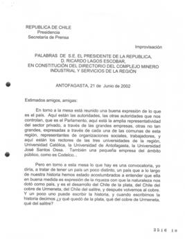 Palabras de S.E. el Presidente de la República, D. Ricardo Lagos Escobar, en Constitución del Dir...