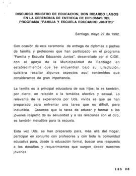 Discurso del ministro de Educación Ricardo Lagos, en la Ceremonia de Entrega de Diplomas de Progr...