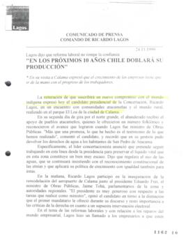 En los próximos 10 años Chile doblará su producción. Lagos dijo que reforma laboral no rompe la c...