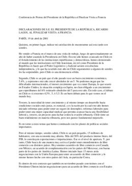 Declaraciones de S.E el Presidente de la República, Ricardo Lagos, al finalizar visita a Francia