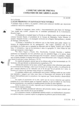 Lagos propone un Santiago más vivible. Comunicado de prensa