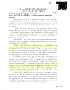 En Talcahuano ante estudiantes universitarios. Lagos defiende igualdad de oportunidades en educac...