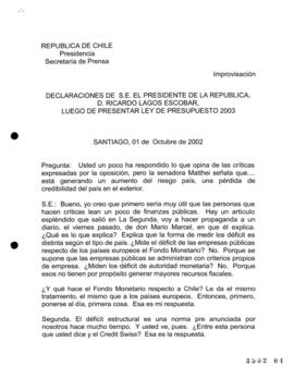 Declaraciones de S.E. el Presidente de la República, Ricardo Lagos Escobar, luego de Presentar Le...
