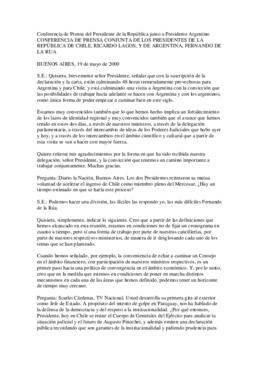 Conferencia de Prensa conjunta de los Presidentes de la República de Chile, Ricardo Lagos, y de A...