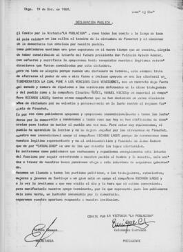 Declaración Pública relativa a Termino Dictadura y Apoyo Luchadores Por Democracia