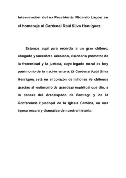 Intervención de Ricardo Lagos en Relanzamiento de las Memorias del Cardenal Raúl Silva Henríquez ...