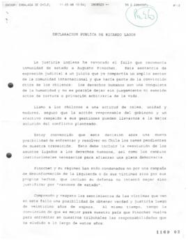 Declaración Pública de Ricardo Lagos respecto a Revocamiento de Fallo sobre Inmunidad de Pinochet...