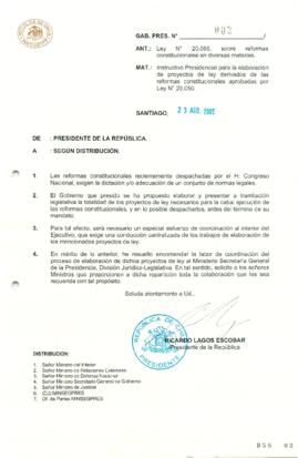 Instructivo Presidencial Nº 002 relativo a Proyecto Ley de Reformas Constitucionales Aprobadas po...