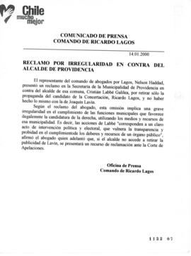 Reclamo por irregularidad en contra del alcalde de providencia. Comunicado de Prensa