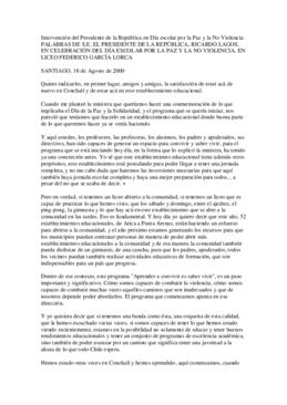 Intervención del Presidente de la República en Día escolar por la Paz y la No Violencia