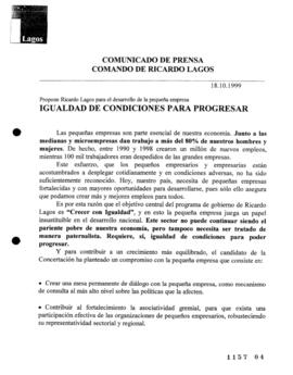 Igualdad de condiciones para progresar. Propuesta de Ricardo Lagos para el desarrollo de la peque...